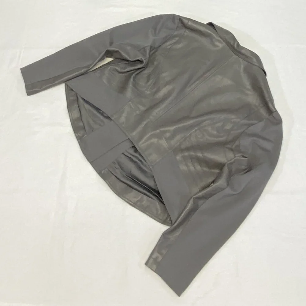 Torrid Mixed Faux Leather & Knit Zip Front Crop Moto Jacket Grey 2 Long Sleeve